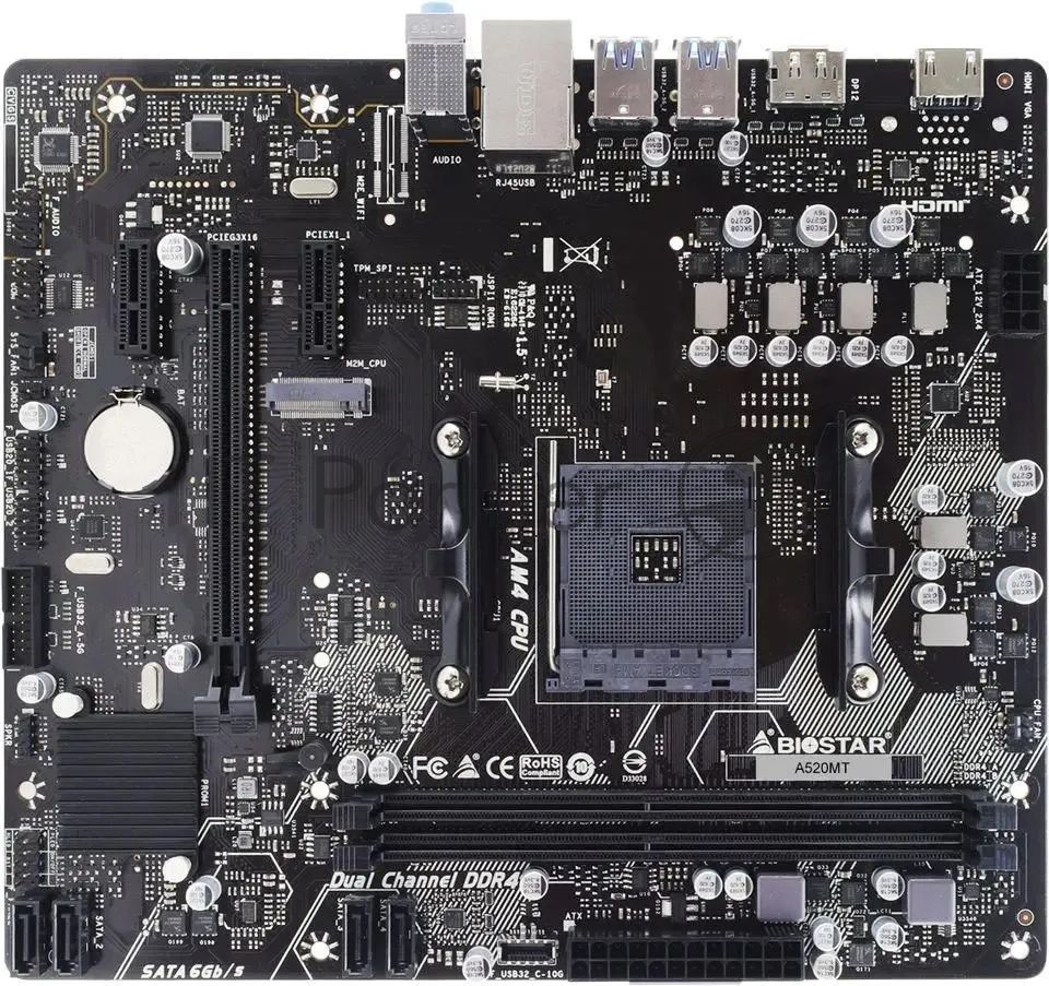 Материнская плата Biostar A520MT, AM4, AMD A520, 2xDDR4, 4xSATA, 1xPCIe 3.0 x16, 2xPCIe 3.0 x1, 1xDisplayPort, 1xHDMI, 1x 1Gb LAN, 4xUSB 3.2 Gen1, 2xUSB 2.0, 3x3.5 мм, 7.1, microATX