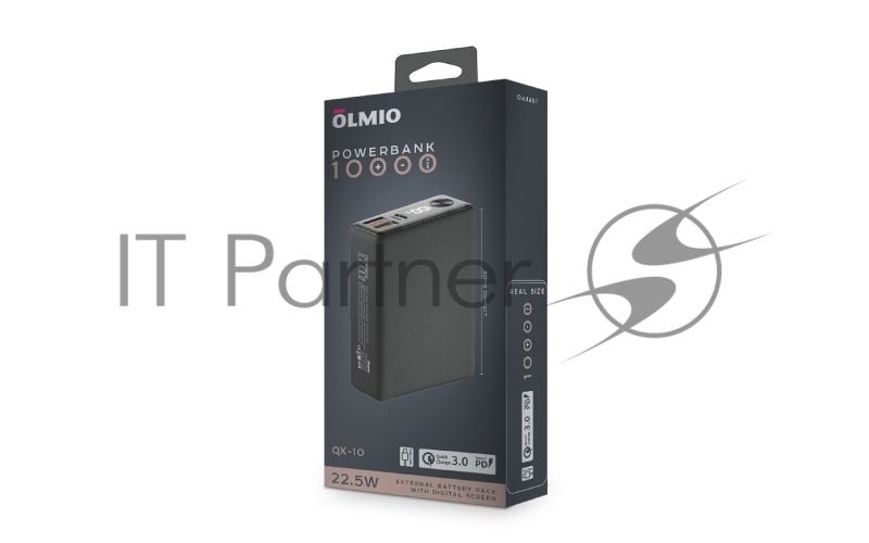 Портативный аккумулятор OLMIO QX-10, 10000mAh, 22.5W, QuickCharge3.0/PowerDelivery, LCD, графитовый
