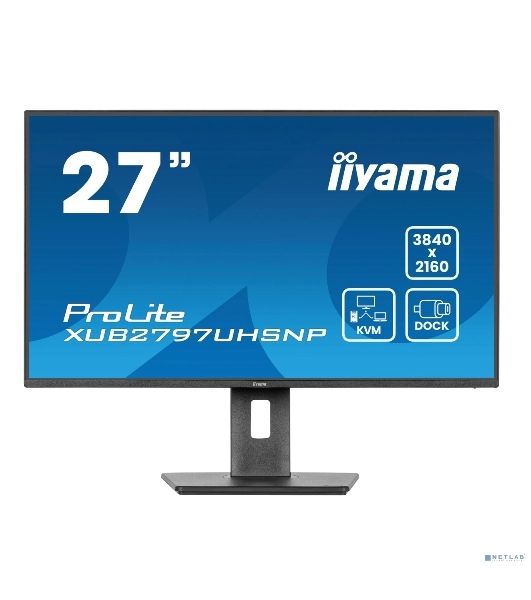 Монитор 27" Iiyama ProLite XUB2797UHSNP-B1 IPS 3840x2160, 60 Гц, 4 мс, 16:9, 350 кд/м², HDMI 2.0, DP 1.2, 3.5 Jack, USB-C (96 Вт), USB Hub (3x USB 3.0), Ethernet, динамики (2x2 Вт), черный