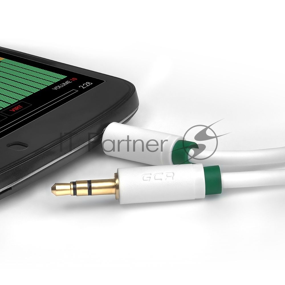Кабель Greenconnectаудио 1.5m jack 3,5mm/jack 3,5mm белый, зеленая окантовка, ультрагибкий, 28 AWG, M/M, Premium , экран, стерео