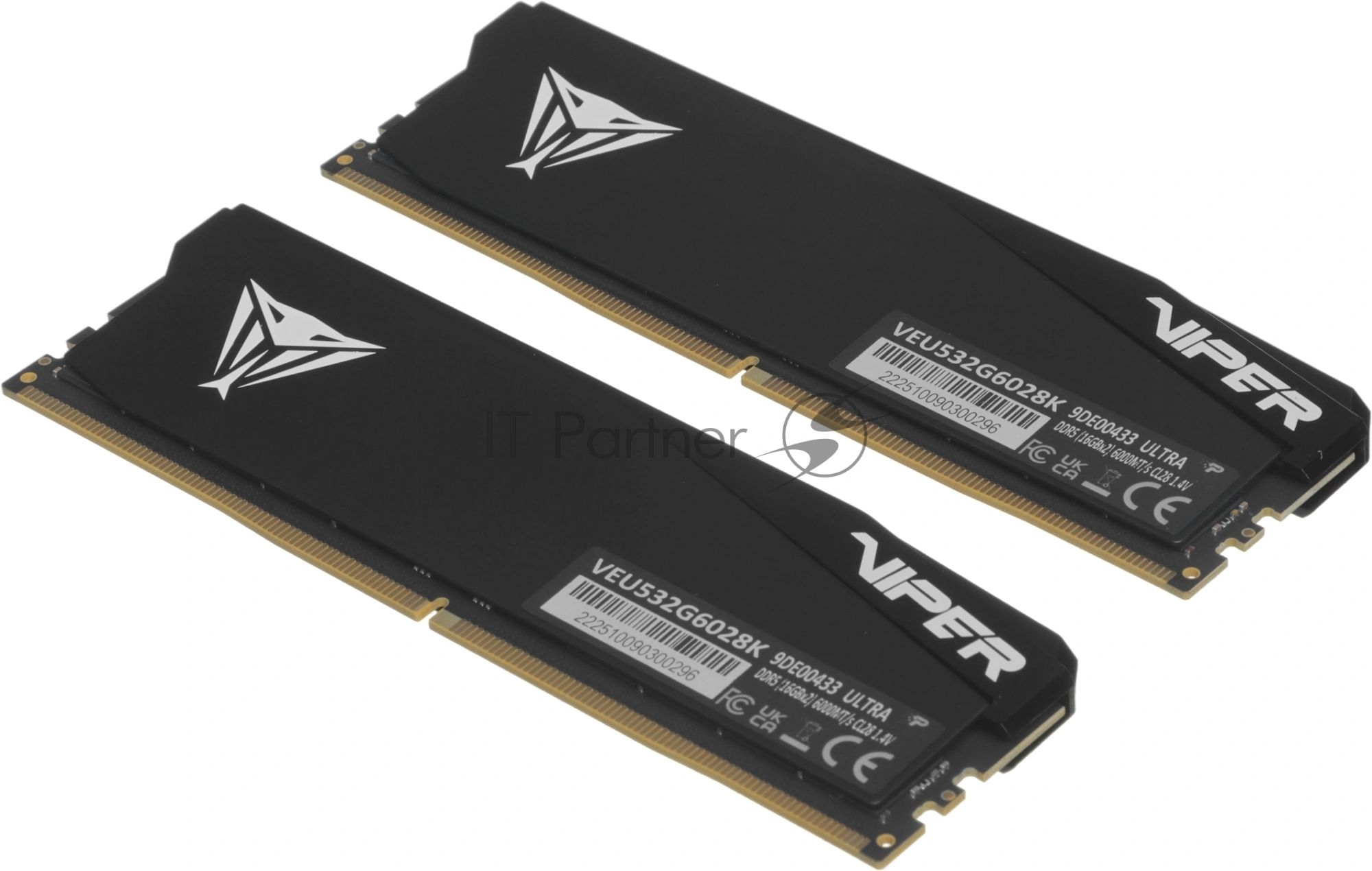 Оперативная память Patriot Viper Elite 5 Ultra, DDR5, 32GB (2x16GB), 6000 MHz, CL28, с радиатором, чёрный