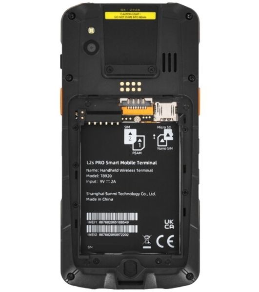 Терминал сбора данных Sunmi L2sPRO EN MT8768 1D/2D, 4Gb/64Gb, Android 12, USB, Bluetooth, NFС, SIM-карта, Wi-Fi, 3G LTE, 4G LTE, GPS, GSM, 5.5" 720 x 1440 px