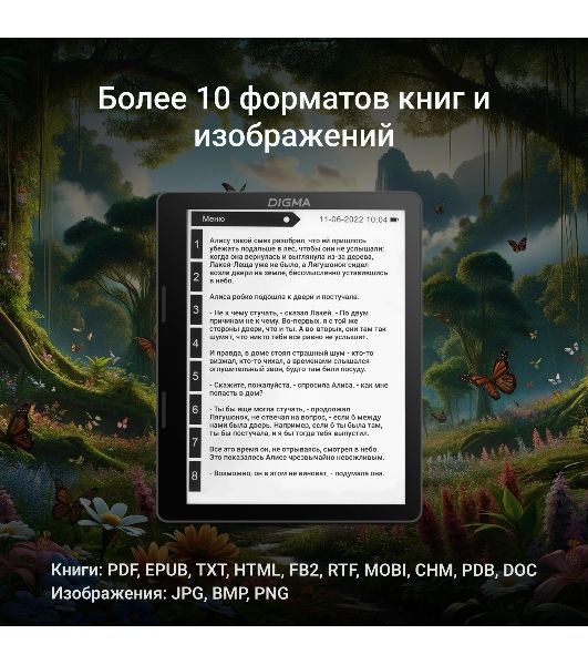Электронная книга Digma F4 5.83" E-ink HD Carta 680x920 Touch Screen 1.2Ghz 1Gb/8Gb/SD/microSDHC/подсветка дисплея черный