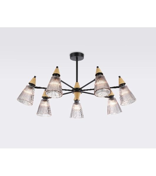 Люстра Ambrella light LH58116/7 BK/LW/SM черный/светлое дерево/дымчатый E14*7 max 40W D750*390