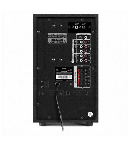 Аудиоколонки SVEN HT-210, черный, акустическая система 5.1, мощность (RMS):50Вт+5x15Вт, Bluetooth, Optical, Coaxial, FM-тюнер, USB/SD, дисплей, ПДУ