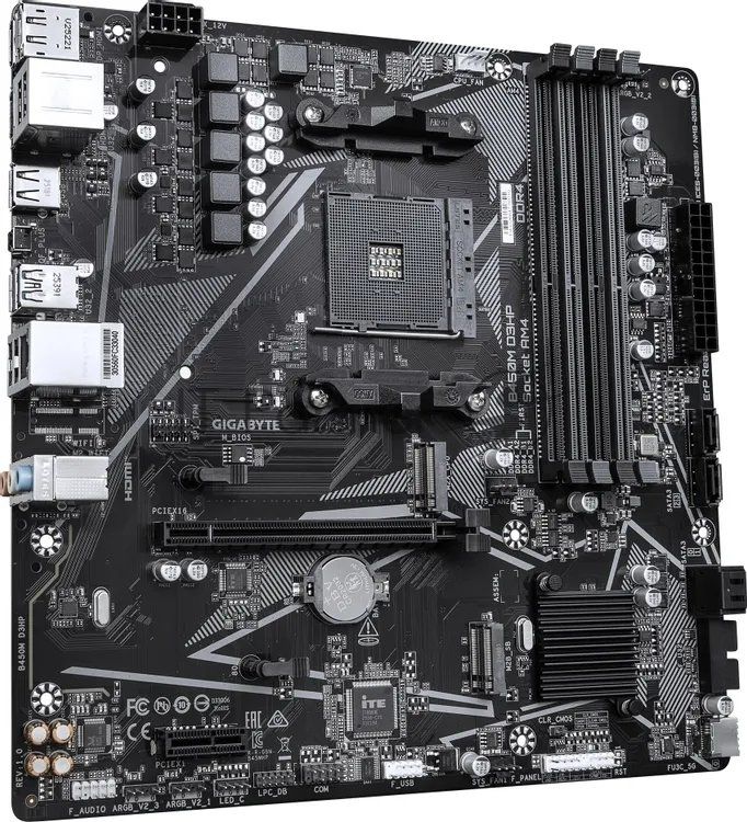Материнская плата Gigabyte B450M D3HP, AM4, AMD B450, 4xDDR4, 4xSATA, 2xM.2, 1xPCIe 3.0 x16, 1xPCIe 2.0 x1, 1xDisplayPort, 2xHDMI, 1x 1Gb LAN, 4xUSB 3.2 Gen 1, 3xUSB 2.0, 3x3.5 мм, 7.1, microATX