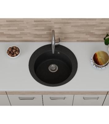 Мойка для кухни BAU Dream Black stone D 50, выпуск с сифоном в комплекте, черный камень