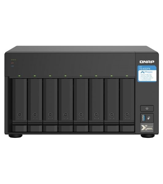 Сетевое хранилище без дисков SMB QNAP TS-832PX-4G 8-Bay NAS, AL324 64-bit quad-core 1.7GHz, 4Gb DDR4 SO-DIMM RAM (up to 1x16 Gb), 8 x 3.5"/2.5" drive slots, 2 x 10GbE SFP+ LAN, 2 x 2.5 GbE LAN, 3 x USB 3.2, PCIe slotGen.2 x 2, 3xUSB 3.2