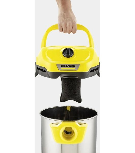 Строительный пылесос Karcher WD 2 Plus S V-15/4/18 желтый, 1000 Вт, уборка сухая/сбор воды, пылесборник мешок/контейнер, 15 л