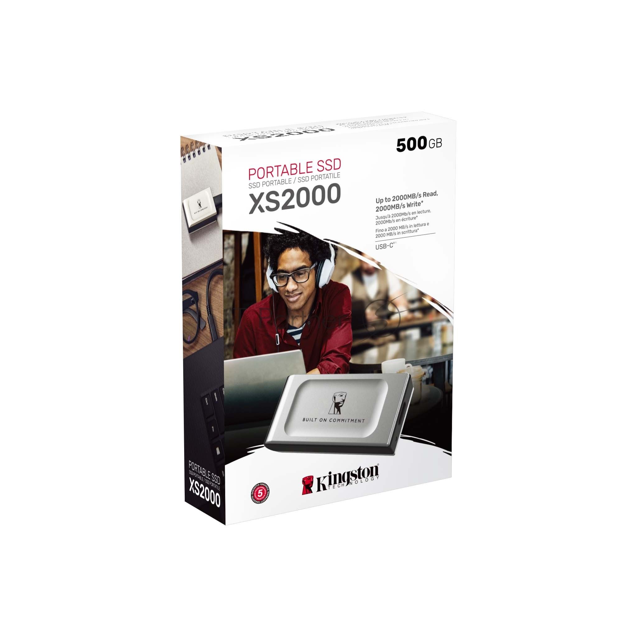 Внешний SSD Kingston XS2000, 500 Gb, USB 3.2 Gen 2x2 Type-C, R/W 2000/2000, серебристый