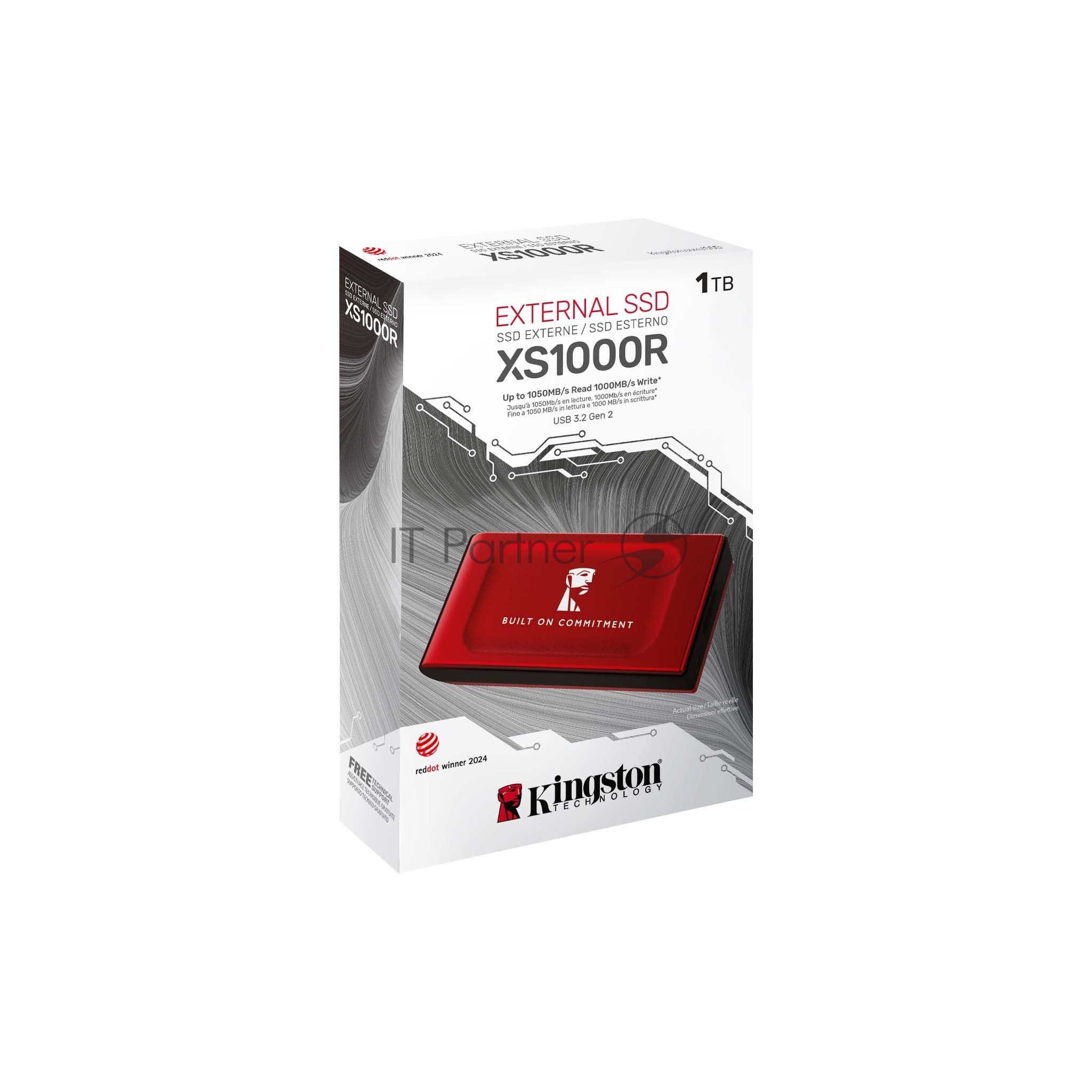 Внешний SSD Kingston XS1000, 1TB, USB 3.2 Gen 2 Type-C, R/W 1050/1000, красный