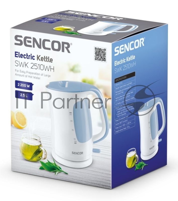 Электрочайник Sencor SWK 2510WH белый, 2.5 л, 2200 Вт, скрытый нагревательный элемент