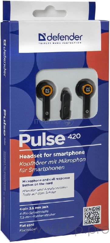 Наушники Defender Pulse 420 черный/оранжевый