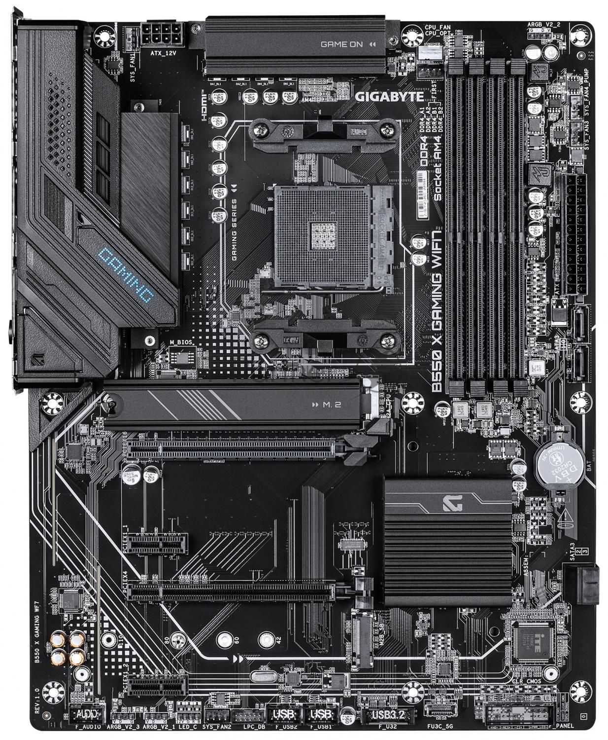 Материнская плата Gigabyte B550 X GAMING WIFI7, AM4, AMD B550, 4xDDR4, 4xSATA, 2xM.2, 1xPCIe 4.0 x16, 1xPCIe 3.0 x4, 2xPCIe 3.0 x1, 1xHDMI, 1xDisplayPort, 1x2.5Gb LAN, 1xUSB 3.2 Gen2, 4xUSB 3.2 Gen1, 1xUSB Type-C, 2xUSB 2.0, 2x3.5 мм, 7.1, ATX