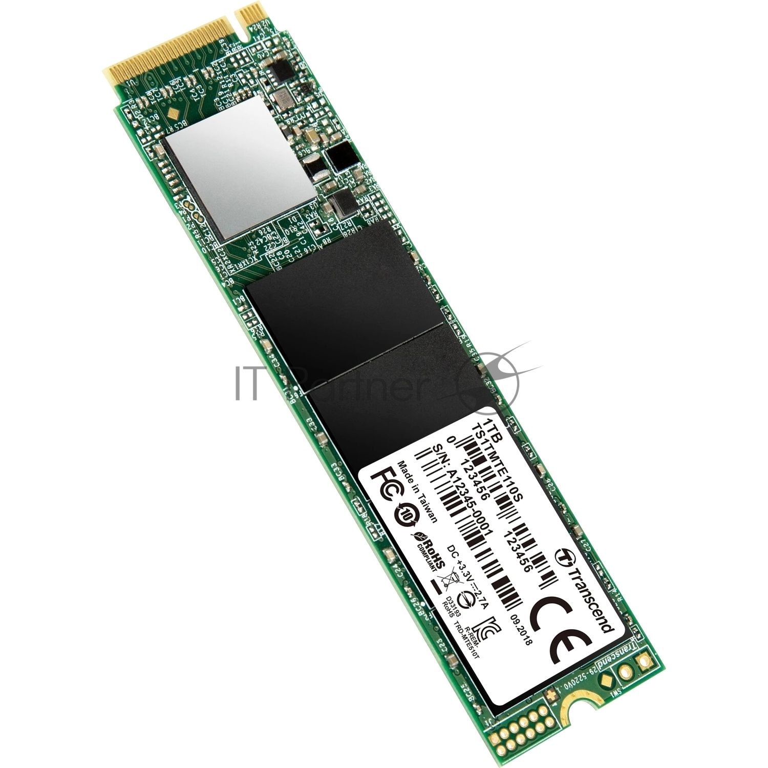 Накопитель SSD Transcend SSD MTE110S, 2048Gb, M.2(22x80мм), NVMe, PCIe 3.0 x4, 3D TLC, R/W 2500/1700Mb/s, IOPs 200 000/250 000, TBW 800, DWPD 0.2 (12 мес.)