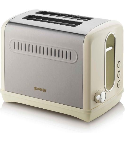 Тостер Gorenje T1100CLI бежевый/серебристый, 950 Вт, 2 слота