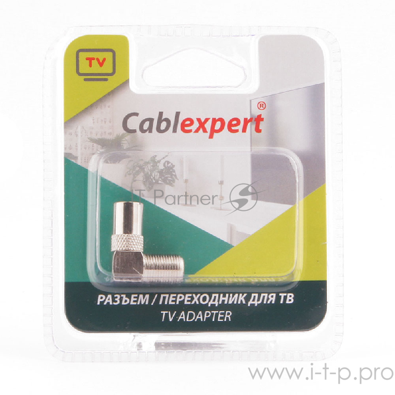 Переходник Cablexpert APL-FTVM-02, F (мама)/TV (папа), 90 градусов, блистер