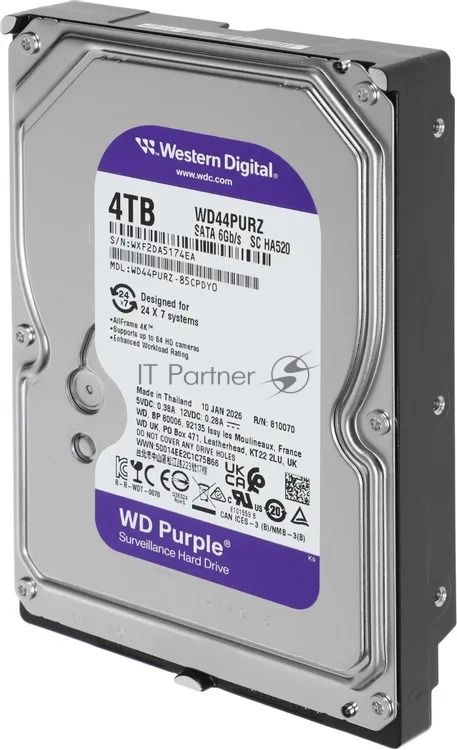 Жесткий диск Western Digital 4TB 5400 Purple Pro Surveillance, Cache 128MB