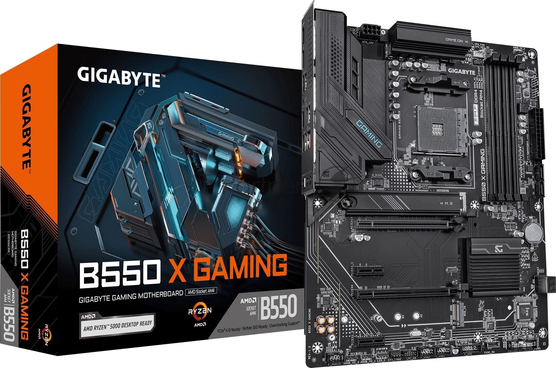 Материнская плата Gigabyte B550 X GAMING, AM4, AMD B550, 4xDDR4, 4xSATA, 2xM.2, 1xPCIe 4.0 x16, 1xPCIe 3.0 x4, 2xPCIe 3.0 x1, 1xHDMI, 1xDisplayPort, 1x 2.5Gb LAN, 1xUSB 3.2 Gen 2, 3xUSB 3.2 Gen 1, 1xUSB Type-C, 2xUSB 2.0, 2x3.5 мм, 7.1, ATX