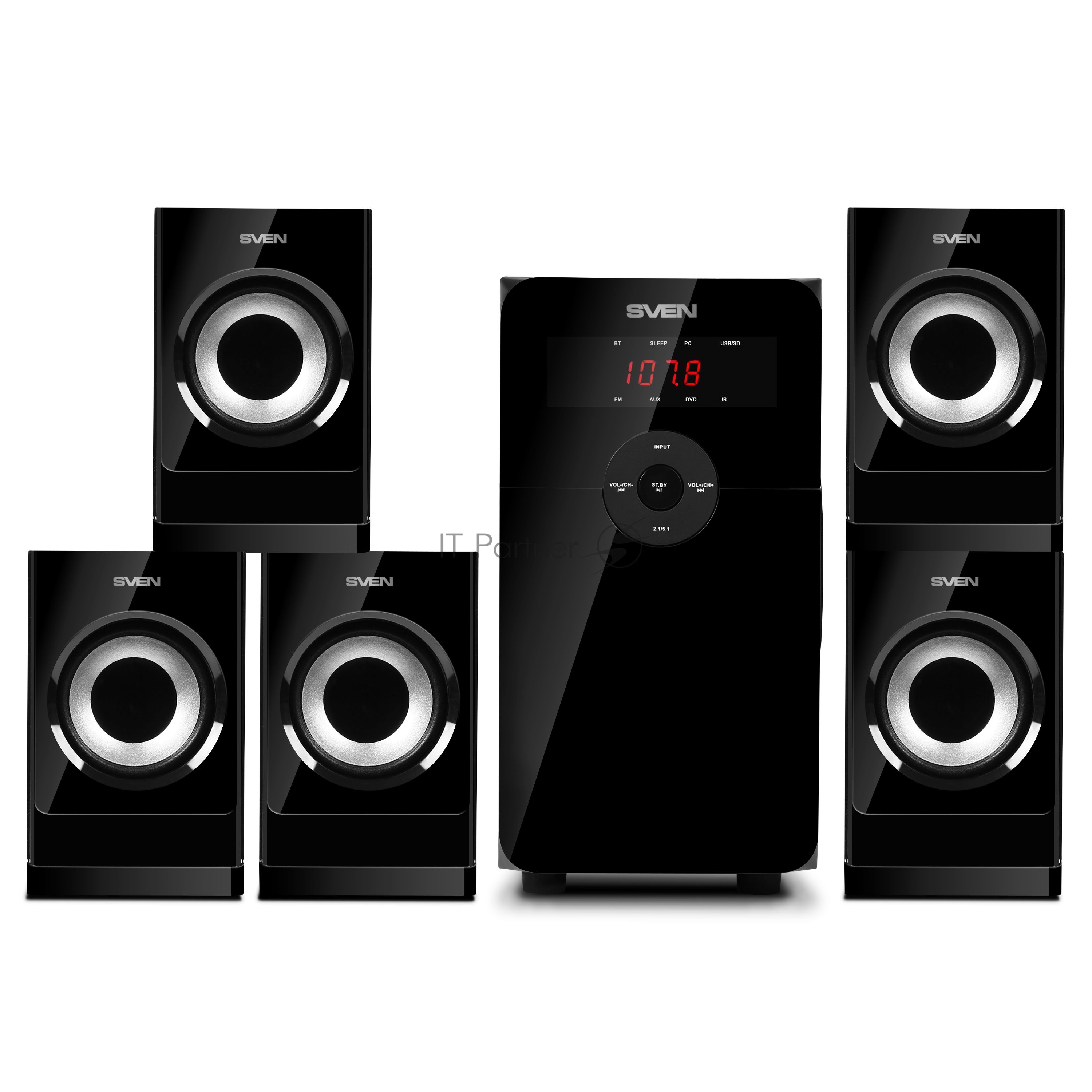 Компьютерная акустика SVEN АС HT-201, черный (80 Вт, Bluetooth, пульт, дисплей, FM, USB, SD)