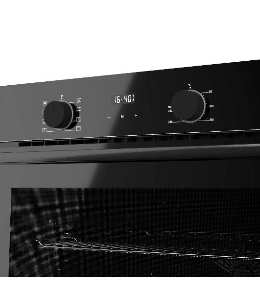 Духовой шкаф Monsher MOE 6008 Noir, 60 см, объем 80 л, утапливаемые переключатели, механический таймер, 2 стекла в дверце, 8 режимов, телескопические направляющие (на 1 уровень), энергоэффективность А, черный
