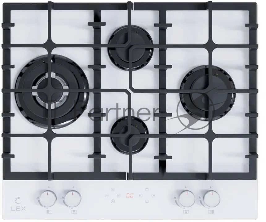 Газовая варочная поверхность Lex GVG 646T WH, 4 конфорки, закаленное стекло, 9250 Вт