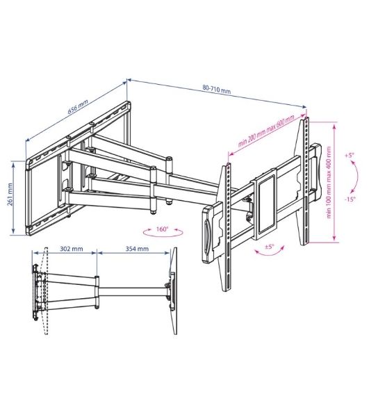 Кронштейн для телевизора Kromax ATLANTIS-70 черный, 32"-75" макс. 101 кг, настенный, поворотно-выдвижной и наклонный