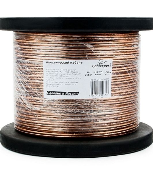Акустический кабель Cablexpert CC-TC2x1,0-100M, прозрачный, 100 м, на катушке
