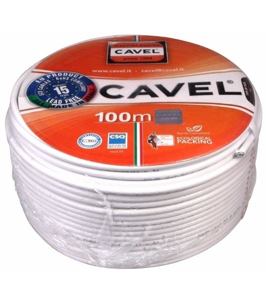 Кабель коаксиальный CAVEL DG-113, Cu/Al/CuSn, 75%, 75 Ом, бухта 100 м, белый