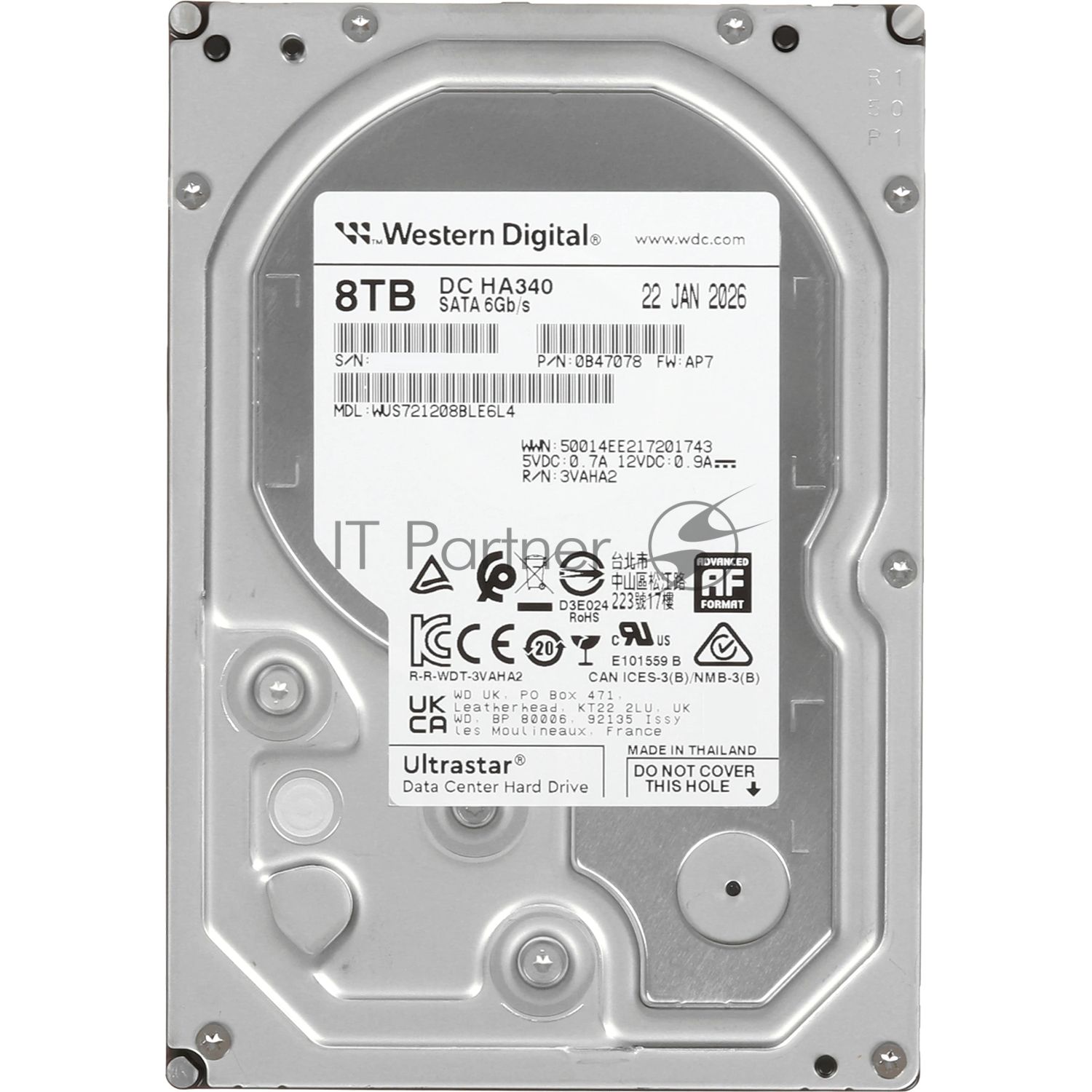 Жесткий диск серверный Western Digital 3.5" 8TB WD (WUS721208BLE6L4) SATA 6Gb/s, 7200rpm, 256MB 0B47078