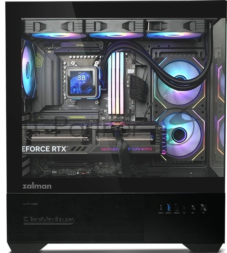 Компьютерный корпус ZALMAN CHRONIX V2, ATX, BLACK, WINDOW, 1xCombo (3.5’’ or 2.5’’), 1x3.5’’HDD, 2x2.5’’SSD, 1xUSB2.0, 1xUSB3.0, 1xUSB Type-C, SIDE 2x120мм ARGB, REAR 1x120мм ARGB