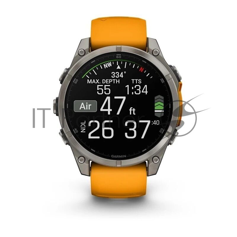 Умные часы Garmin Fenix 8 1.4" AMOLED, Wi-Fi, Bluetooth, NFC, 100м, титановый серый / оранжевый