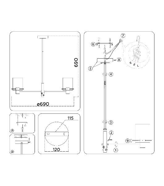 Люстра Ambrella light LH57041/6 BK/DBS/SM черный/темная латунь/дымчатый E14/6 max 40W D690*690