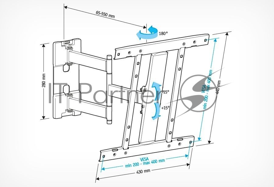Кронштейн для LCD Holder LCD-SU4601-B черный, диагональ экрана 26″–50″до 35кг.