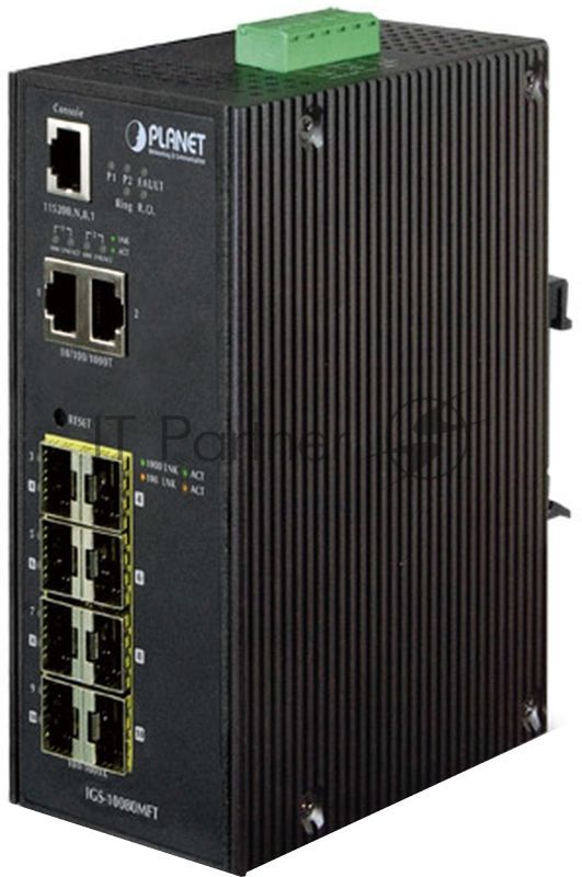 IGS-10080MFT индустриальный управляемый коммутатор IP30 Industrial 8* 100/1000F SFP + 2*10/100/1000T Full Managed Ethernet Switch (-40 to 75 degree C), 1588