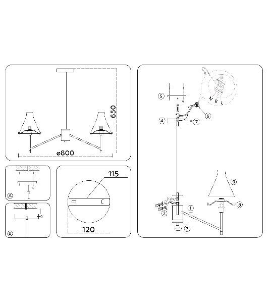 Люстра Ambrella light LH57135/8 BS/FR латунь/белый матовый E14/8 max 40W D800*650