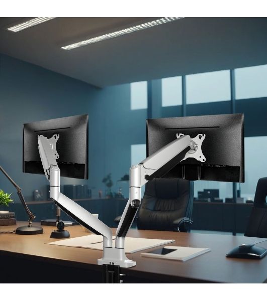 Кронштейн Kromax OFFICE-22 серебристый, 4 шт/уп. Кр. алюм. настол. для мон. 17"-35", max 2x15 кг, 6 ст св., нак. ±90°, пов. 360°, max VESA 100x100 мм.