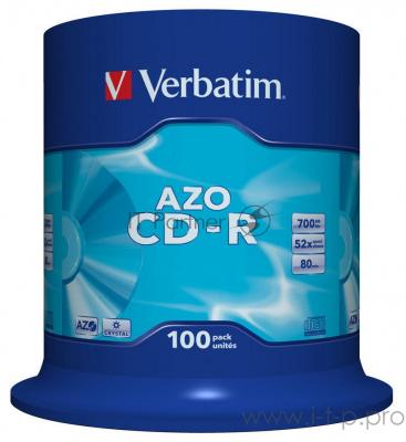 Диск CD-R Verbatim 700Mb 52x 100 шт., DataLife+ Cake Box Pastel Color (43430)