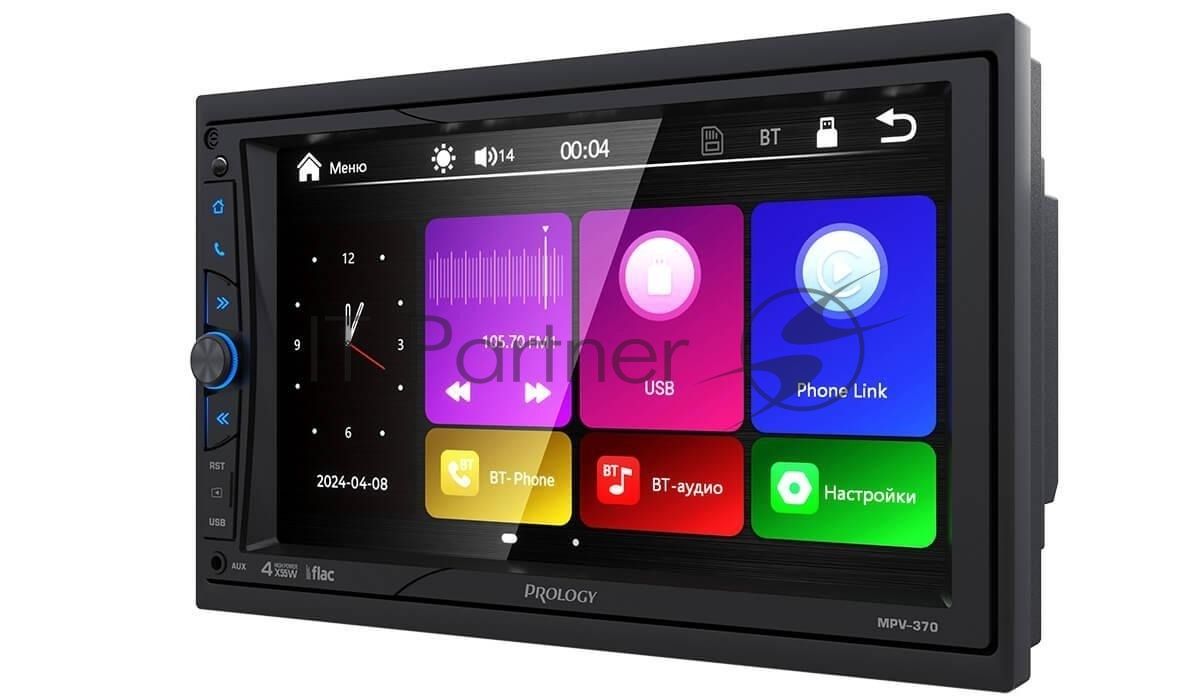 Автомагнитола Prology MPV-370, 2 DIN, 7", Bluetooth, USB Type-A, AUX, пульт ДУ