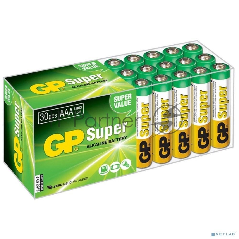 Батарея GP Super Alkaline 24A LR03 AAA (30шт) (GP24A-2CRVS30)