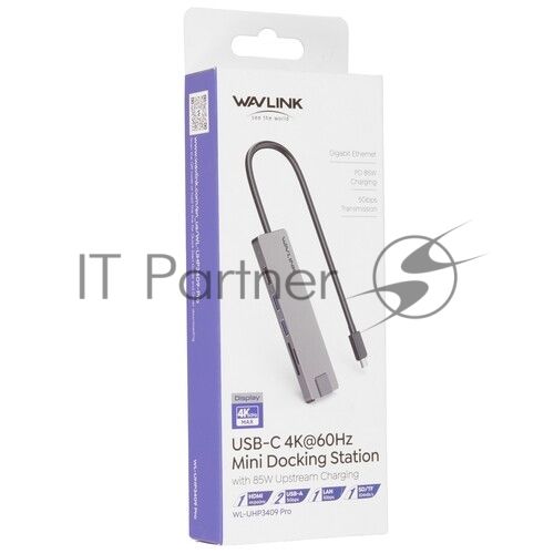 USB-концентратор WAVLINK USB Type-C, USB Type-C/USB 3.0/USB 2.0/HDMI/Gigabit LAN/SD/Micro SD, USB