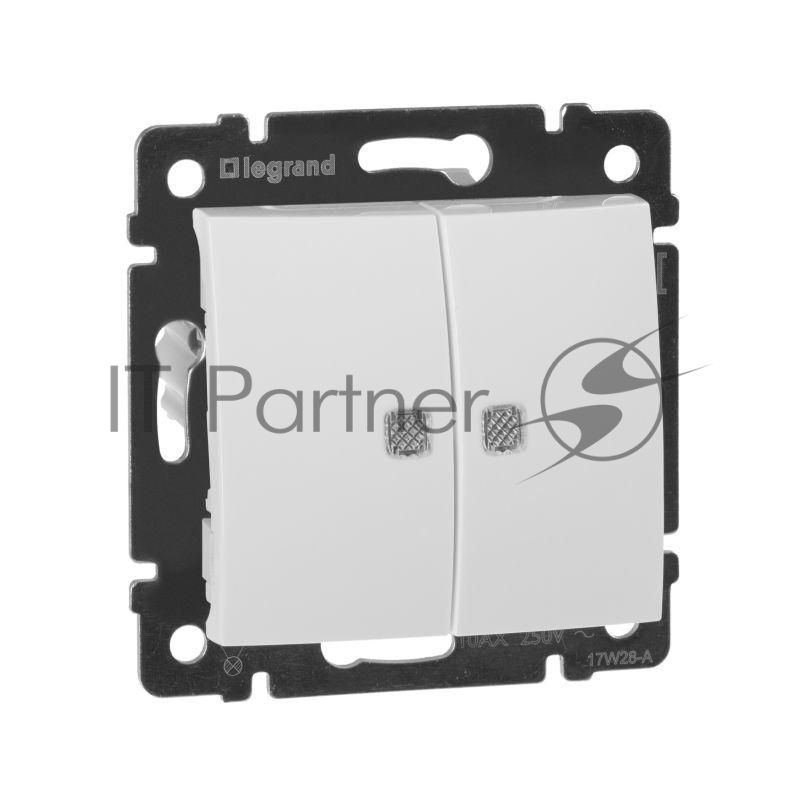 Электроустановочные изделия Legrand Legrand 774428 Выключатель  Valena 10А двухклавишный с подсветкой (белый)
