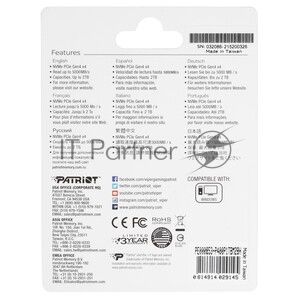 Накопитель SSD Patriot P400 Lite 1Tb M.2 2280 NVMe PCle 4.0 x4 R3500/W2700 TbW 560Tb 3D NAND with HS
