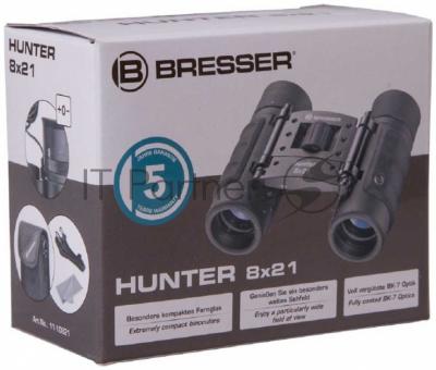 Бинокль BRESSER HUNTER 8X21(Оптич.сис-ма(призма)-Roof(c крышей),Покрытие линз-Полное, просветл,голубое;Мат-л призмы:BK-7; 8хкратн.увеличение; Диам.объект-21мм; Относ.яркость-6,89; Сумеречн.число-12,96; Поле зрения на удалении 1000м-126м;Размеры(90x100x33)
