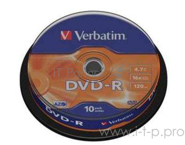Диск DVD-R Verbatim 4.7Gb 16x Cake Box (10шт) (43523)