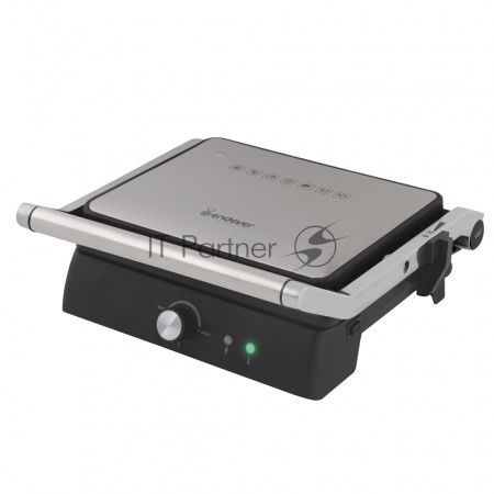 Гриль электрический Endever Grillmaster 225, серебристый/черный, 2300 Вт, терморегулятор, размер пов-ти 28х17 см