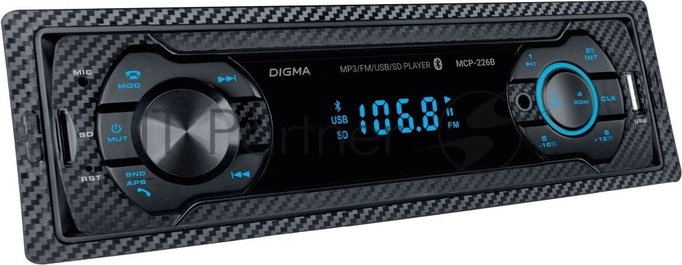 Автомагнитола Digma MCP-226B, 1 DIN, USB Type-A, AUX