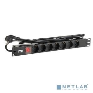 Блок розеток ITK PDU 7 розеток DIN49440 (нем. cтанд.) с LED выключателем, 1U, шнур 2м вилка DIN49441 (нем. станд.), профиль из ПВХ, черный