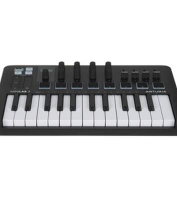 MIDI клавиатура 231509 Arturia MiniLAB 3 Rose Quartz 25 клавиш, 8 энкодеров, 8 RGB пэдов, 8 фейдеров, дисплей, сенсорные регуляторы Pitch/Modulation, MIDI-выход, 1/4" Jack вход педали, режим Chord, арпеджиатор, USB-C