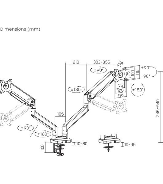 Кронштейн для мониторов Ultramounts UM731 черный 17"-35" макс.16кг крепление к столешнице поворот и наклон